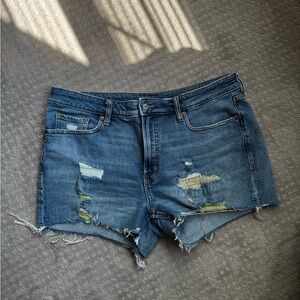 Old Navy Distressed Denim Cutoff Shorts - Blue with Multicolor Patch Details